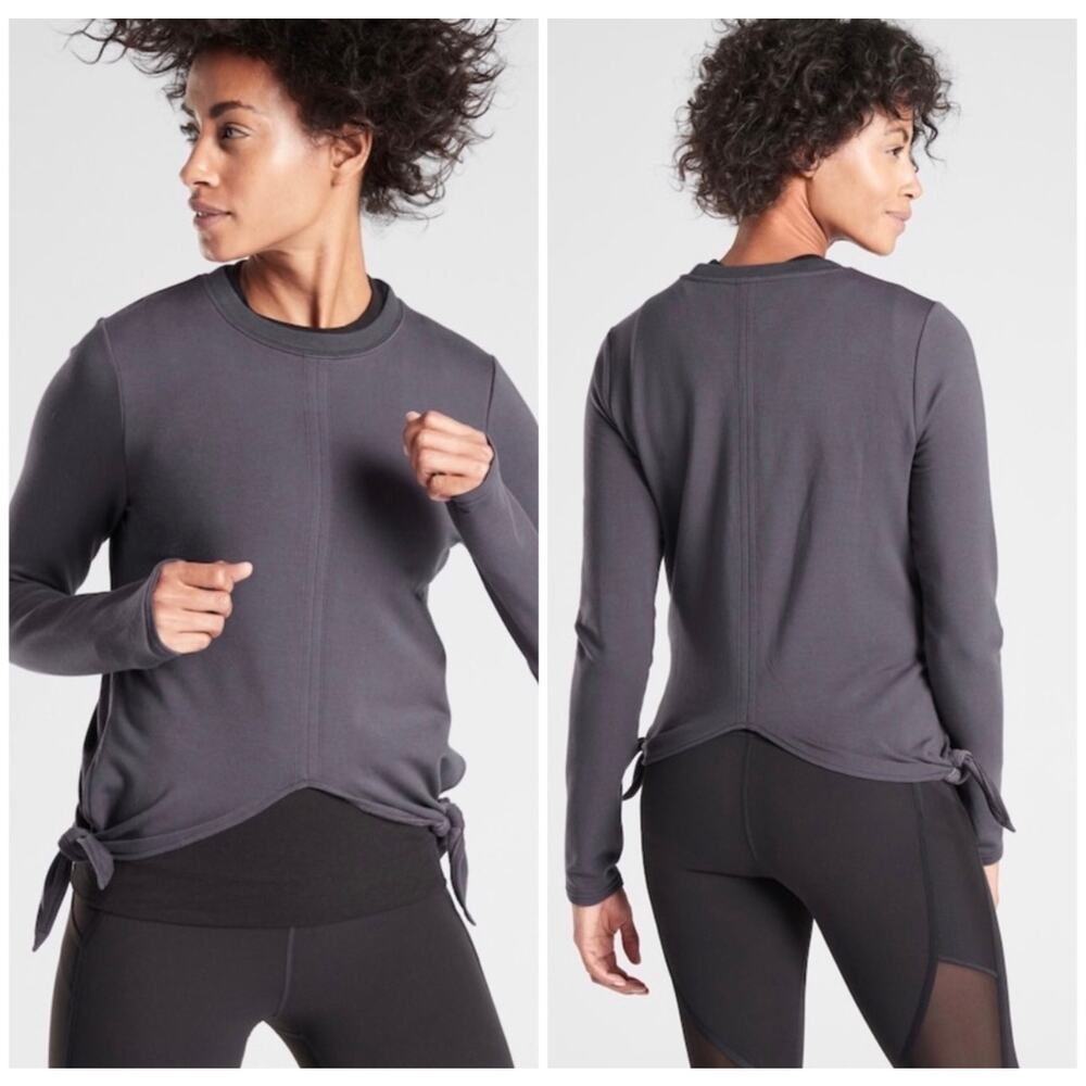 Athleta Samsara Side Tie Sweatshirt Charcoal Grey Size L